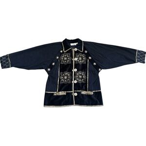 Vintage Gantos Embroidered Jacket Navy Blue & Gold Size Medium